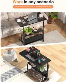 Laptop Desk Adjustable Desk Small Standing Desk Home Office Desks For Small Spaces Portable Desks Table For Bedrooms,Mobile Rolling Computer Work Desks On Wheels - B - View 6