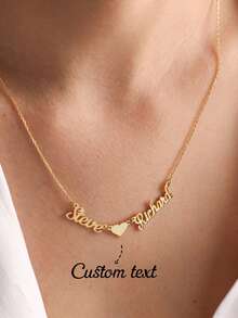 Dây chuyền hình trái tim khắc nhiều tên theo yêu cầu, dây chuyền tên cặp đôi bằng thép không gỉ, quà tặng trang sức gia đình dịp Giáng sinh, thích hợp cho Ngày của Mẹ, đeo hàng ngày và kỷ niệm. - Vàng - Xem 3