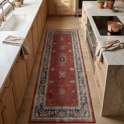 1 pieza Alfombra/Tapete/Alfombra de área/Alfombra de baño/Alfombra de puerta/Tapete de pasillo con estilo persa vintage - Patrón floral clásico bohemio, apta para baño, cocina, entrada, pasillo, mesita de noche, sala de estar, dormitorio, suave y lavable en todas las estaciones