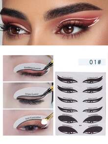 4张纸质套装，包含64张眼妆模板、眉妆模板、无纺布眼影贴纸、4种不同设计的西式眼线和眉毛模板贴纸、眼线辅助化妆工具、猫眼眼线辅助贴纸、狐狸眼妆模板、眼线模板贴纸、猫眼眼线辅助贴纸。 - 彩色 - 查看 5