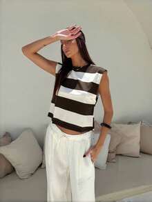 Áo tank top nữ thanh lịch, thoải mái, kẻ sọc đen trắng, thích hợp cho kỳ nghỉ hè, đi biển, mặc hàng ngày, đi làm, đi chơi, chạy bộ, đi học. - Đen và trắng - Xem 3