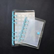 Cuadernos transparentes con un solo orificio en tamaño A6/A7, cuadernos con pegatinas de carpeta azul, cuadernos con pegatinas, organizadores de tarjetas fotográficas, cubiertas transparentes de cuero suave con doble botón para cuadernos, diarios hechos a mano, álbumes de fotos, pegatinas, cuadernos, planificadores, artículos de papelería para estudiantes, suministros de oficina - Multicolor - Ver 5