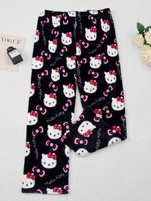 SANRIO 1 chiếc quần pajama nhung mềm mại dễ thương được cấp phép chính thức, độ dày vừa phải, thích hợp cho mùa xuân, thu và đông, mềm mại và thoải mái, phù hợp cho mọi lứa tuổi, lý tưởng để ngủ hoặc nghỉ ngơi, cũng là món quà hoàn hảo cho các dịp lễ, sinh nhật, mùa tựu trường, Giáng sinh. - màu đen - Xem 1