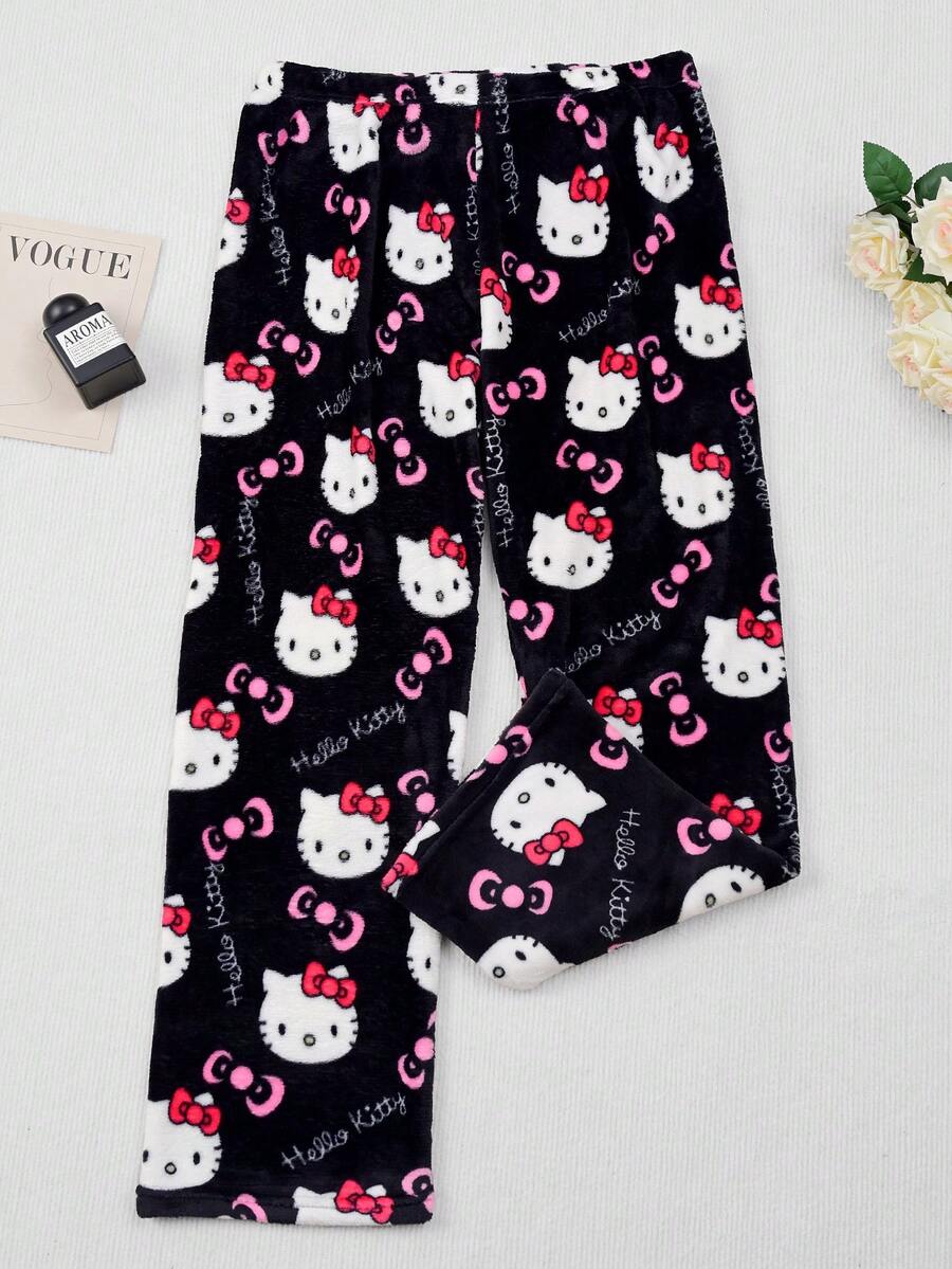 SANRIO 1 chiếc quần pajama nhung mềm mại dễ thương được cấp phép chính thức, độ dày vừa phải, thích hợp cho mùa xuân, thu và đông, mềm mại và thoải mái, phù hợp cho mọi lứa tuổi, lý tưởng để ngủ hoặc nghỉ ngơi, cũng là món quà hoàn hảo cho các dịp lễ, sinh nhật, mùa tựu trường, Giáng sinh. - màu đen - Xem 1