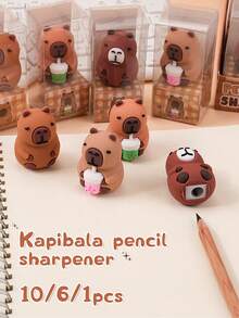 10/6/1个可爱水豚造型削笔器，动漫水豚削笔器，学生文具，儿童学习用品，生日礼物，热销产品 - 彩色 - 查看 1