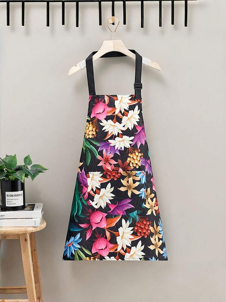Fashionable Waterproof Apron, Fresh Floral Pattern, Oil-Proof Kitchen Household, Neck-Tied - Multicolor - View 2