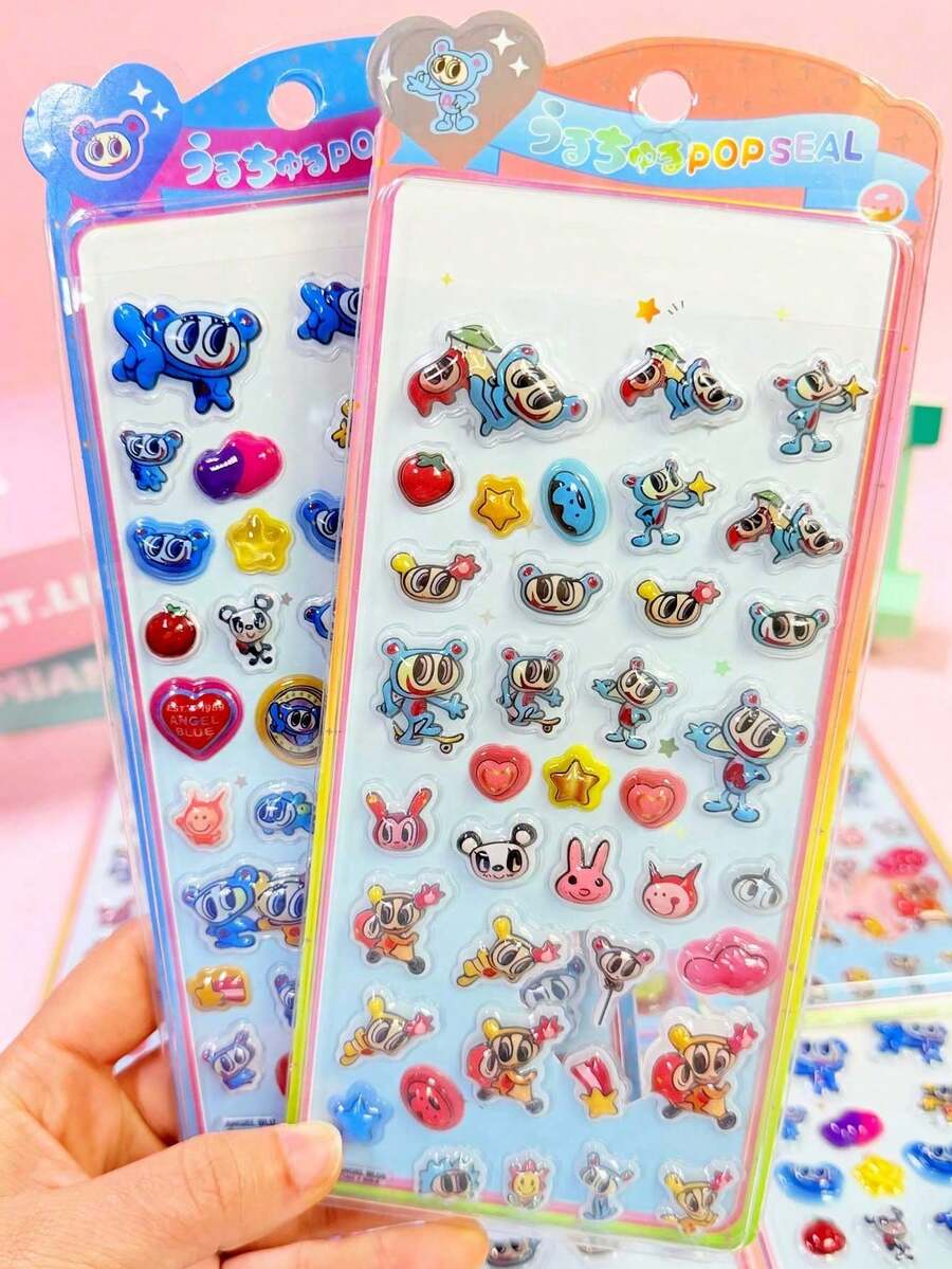 Pegatinas de recompensa para niños en 3D con diseños de dibujos animados, pegatinas decorativas de cristal en relieve con diseños de dibujos animados lindos, pegatinas decorativas con recubrimiento de resina, pegatinas decorativas para niñas - Multicolor - Ver 1