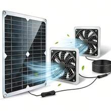 pfsynb 25W Solar Fan For Chicken House With DlY Dual Fans, Solar Exhaust Fan For Shed, Greenhouse Dog House & Outside, Solar Powered Fan For Intake Or Exhaust Vent Cooling - A - View 1
