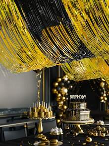 1pc 450cm Black Plastic Bead Curtain, Gold Petal Tassel Decor For Party Background, Birthday Party Supplies, Petal Tassel Backdrop, Wedding Wreath Decor, Gold Party Supplies, Party Decoration, Graduation Ceremony Decor, Indoor Decoration, Wedding Dress Background, Hawaiian Style Decor, Graduation Ceremony Decoration - Black - View 8