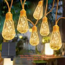 1 件 8 种模式太阳能复古麻绳灯串，庭院花园露营装饰，4 米 10LED 或 6 米 16LED - 暖光 - 查看 1