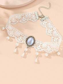 1 chiếc vòng cổ choker nữ kiểu dáng tối giản, đính đá quý, ngọc trai và ren, tua rua. - Nhiều màu - Xem 6