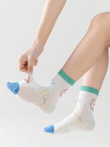 儿童袜子，薄款卡通运动袜，夏季网眼中筒袜 - 彩色 - 查看 3