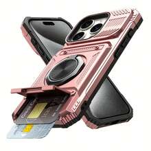 Phone Case: Phone Case for  17 16 15 14 13 11 Pro Max 14 15 16Plus 7 8Plus Series Heavy Duty Shockproof 360° Rotating Metal Stand Mobile Phone Hard Shell with Dual Card Slot Design - Blau - Übersicht 9