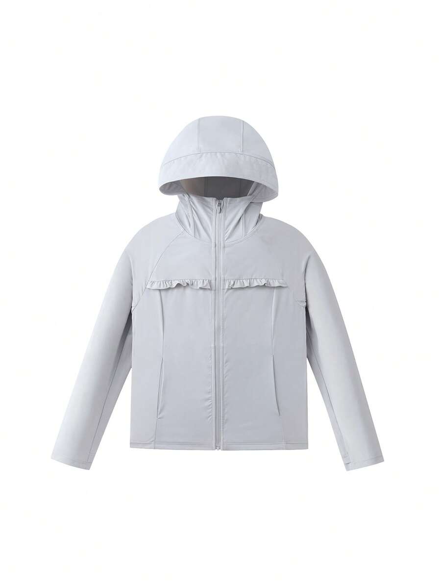 Annil [UPF50+ Cooling] New Thin Outerwear/Skin-Protecting Shirt For Girls With UV Protection And Sunscreen - Silver Cloud Gray - View 1