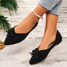 Women's Suede Pointed Toe Bow Flats, Bow Slip-On Flats, Versatile Flat Shoes For All Seasons - Black - View 2