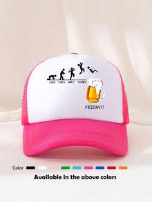 1顶美式街头风印花泡沫卡车帽，休闲棒球帽，适合聚会、露营、骑行、滑板等场合 - 多色 - 查看 14