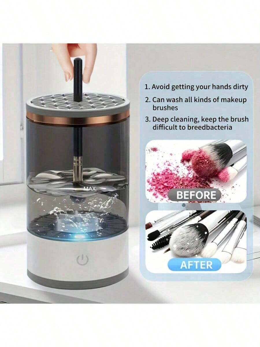 Premium Electric Makeup Brush Cleaner Dryer 3in1 USB Rechargeable Automatic Spinning Machine Super-Fast Deep Clean Silicone Pad All Size Brushes Storage Beauty Tool Christmas Gift Women Girls Makeup Lovers - 插電款 - 查看 1