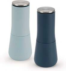 Non-Spill Salt And Pepper Mill Set Refillable With Ceramic Grinding, White/Grey, 24 - Blue - View 12