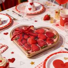 5 Packs Heart-Shaped Plastic Serving Trays With Lids - Multi-Purpose Large Capacity Snack Containers For Fruits, Vegetables, Salads, Cheese Boards, And Parties - Gold - View 10