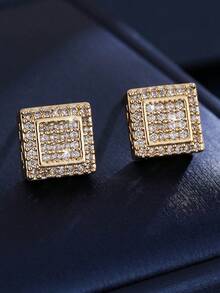 一对优雅方形全钻耳钉，奢华优雅耳环，百搭通勤饰品 - 耳環 - 查看 8