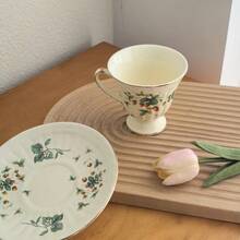 草莓陶瓷咖啡杯，精致下午茶，欧式金边红茶杯 - 綠色 - 查看 3