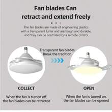 Retractable Ceiling Fan With 3-Tone LED Light, Silent DC Motor, Remote Control, Invisible Blades, Reversible For Summer And Winter, Modern Interior Design - White - View 4