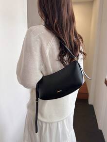 女士时尚复古油蜡皮革法棍单肩包 - 黑色 - 查看 10