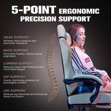 Fabric Gaming Chair With Footrest, Ergonomic Computer Desk Chair With Pocket Spring Cushion Home Office High Back Support Lumbar Support Heavy Duty Wide - Light Brown - View 4