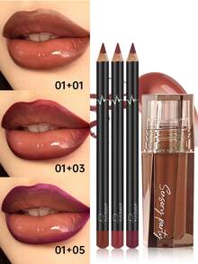 Pudaier 4-Piece Moisturizing Lip Gloss And Lip Liner Set - 3D Precision Defined Lips, Create Hydrated Makeup Look Suitable For Any Occasion, Perfect Match For Various Makeup Styles! - 4PCS SET - View 10