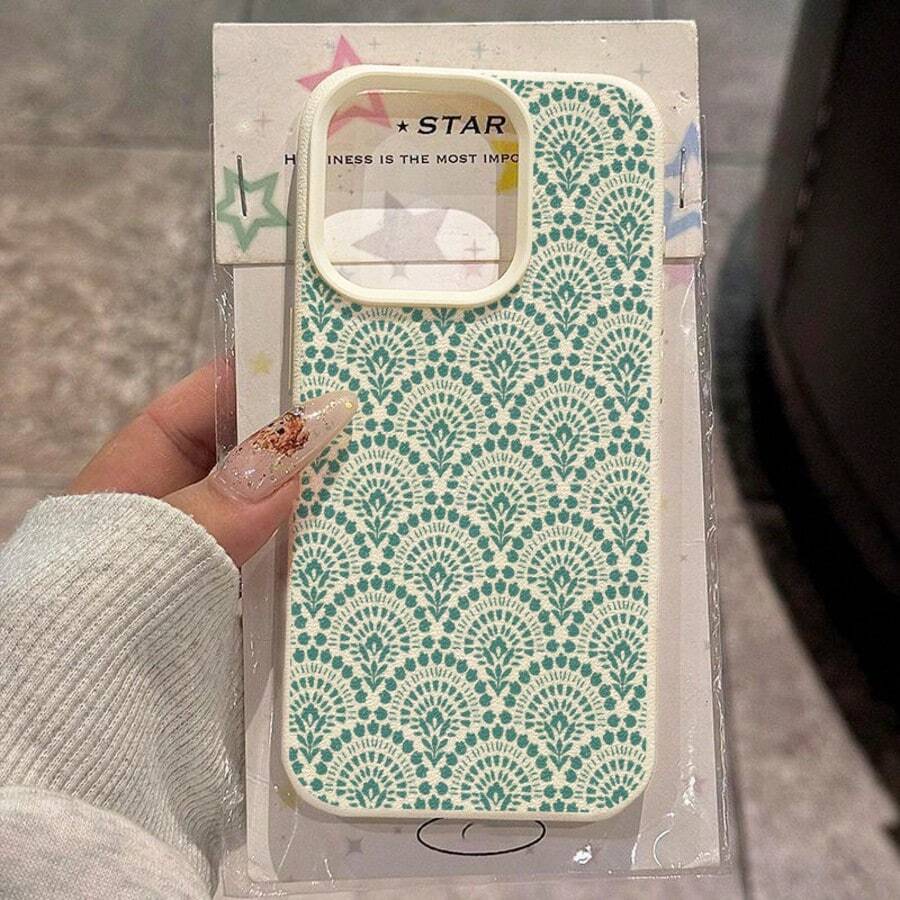 Flower 1pc TPU Material Teal Green Floral Pattern Full Screen Phone Case Compatible With Iphone 17 Pro Max/17/16 Pro Max/15/13/12/11, S20 FE/A15/S24/A55, Note 11/12/13 Pro, Shock-Proof Soft Protective Cover,International Version, Not The Domestic Version - White - View 1