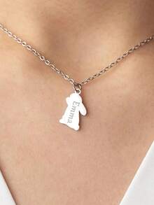 1pc Personalized Minimalist Rabbit Pendant With Custom Name, Cute Easter Gift, Reversible Wear, Fashionable, Minimalist, Casual, Retro, Y2K Style, Customizable, Unique, Ideal Gift For Boyfriend, Girlfriend, Mom, Family, Friends, Daughter, Son, Grandparents - Multicolor - View 5