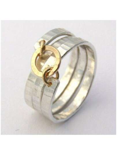 1 buc Inel clasic minimalist cu două tonuri și design multistrat, accesoriu de bijuterii pentru femei pentru călătorii zilnice, cadou comemorativ perfect pentru familie și prieteni