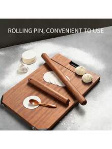 1pc Wooden Rolling Pin With Measurements - Baking Tools With Inch & Cm Markings, Non Stick Pastry Roller - Multicolor - View 4