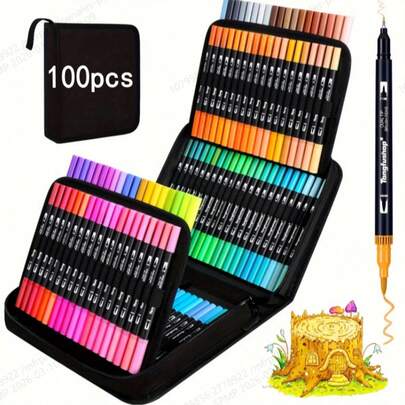 100 Colors Dual Tip Marker Pens, Watercolor Painting Brush Set, CD Box Packaging, Professional Sketch Pen Combo, Perfect Christmas, Halloween, Easter Holiday Gift