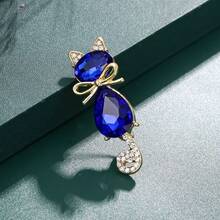 1枚可爱蓝色猫咪锌合金胸针，适合女性日常、派对、节日佩戴，可作为礼物赠送 - 藍色 - 查看 7