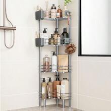 4 Tier Floor Standing Corner Shower Caddy Organizer With Toothbrush Holder, Large Spacing Floor Shower Shelf Rack Storage Stands With Hooks For Bathroom Kitchen, Black - Sliver - 查看 10