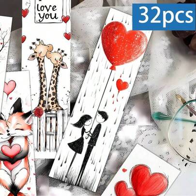 32pcs Anime Love Theme Bookmarks, Valentine's Day Bookmarks, Animal Enthusiast Gifts, Bookworm Gifts For Adults, Book Enthusiasts, Perfect Choice For Students And Teachers, Ideal Reading Rewards.