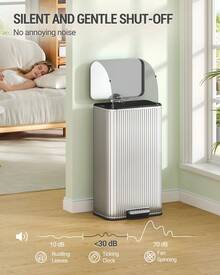 HEXCELEN Kitchen Bin, 30L Rubbish Bins For Kitchen, Kitchen Pedal Bin With Soft Close Lid, Removable Inner Bucket, Stainless Steel Trash Bins With Vertical Stripe Design - Silver - View 2