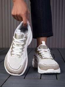 New Solid Color Comfortable & Breathable Men's Sports Shoes, Shock-Absorbing Elastic Casual Sneakers For All Seasons - white ash - View 4