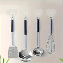 10 Heart-Shaped Adhesive Hooks, No Drilling Required, Traceless, Transparent, Multifunctional For Kitchen, Bathroom, Home Use, And Hanging Clothes And Hats Behind The Door - Clear - View 9