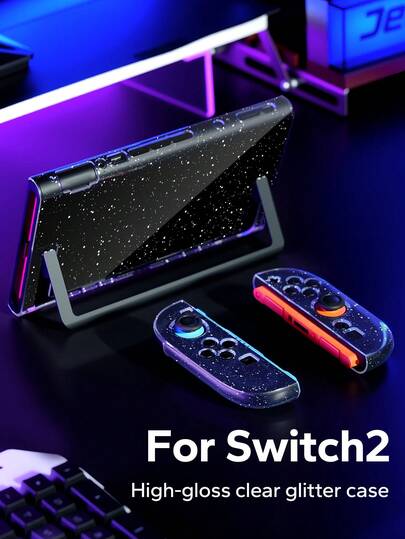2 Transparent Glitter Protective Case, NS2 Detachable Game Console Protective Cover, High Transparency Starry Sky Sequin Crystal Shell, PC Hard Shell Anti-Fall Shock-Absorbing Anti-Scratch, Can Be Directly Inserted Into The Dock Without Affecting Charging, 1:1 Precise Cutout Fit, Anti-Yellowing Durable Material, Cute Gamer Desk Accessory, Recommended Gift For Holidays