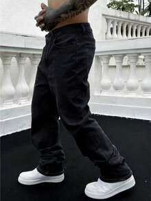 Men's Casual Slim Fit Stretch Light Blue Denim Jeans - Black - View 5