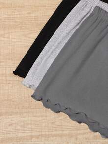 3pcs Set Spring/Summer Minimalist Ruffle Hem Shorts & 3pcs Set Solid Color Comfortable Lounge Pants - Multicolor - View 5