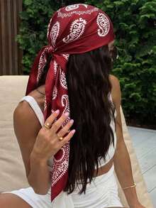 1件装时尚女士围巾，复古印花披肩，女士头巾，时尚精美配饰，适合搭配连衣裙 - 酒紅色 - 查看 7