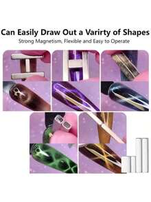 1/2件装新款磁性丝带猫眼美甲工具，强力磁条，LIMEGIRL 美甲磁铁猫眼4件套，3D磁性，矩形端头，DIY，美甲沙龙，工作室，银色 - 彩色 - 查看 5