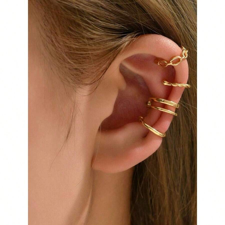 8pcs Chain Design Ear Cuff Copper Jewelry - Yellow Gold - View 1