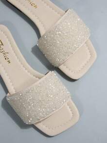 Women's Strap Rhinestone Sandals, Casual Versatile Outdoor Plastic Flat Slippers - White - View 7