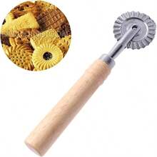 Pastry Cutter Wheel With Roller Pasta, Ravioli, Pizza, Dumplings, And Noodles - Zinc Alloy, Wooden Handle, Fluted Design, Versatile Kitchen - Silver - View 3