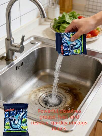 jakehoe Polvo limpiador de desagües, disuelve en tuberías de baño y cocina, elimina olores, apto para cocina y baño