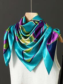1条女士方形真丝围巾，时尚披肩，奢华遮阳头巾，新款印花围巾，35.4英寸颈巾，90*90厘米方形围巾，四季皆宜 - 彩色 - 查看 6